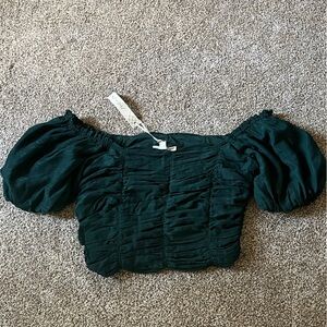 She + Sky Dark Green Ruched Off-Shoulder Top